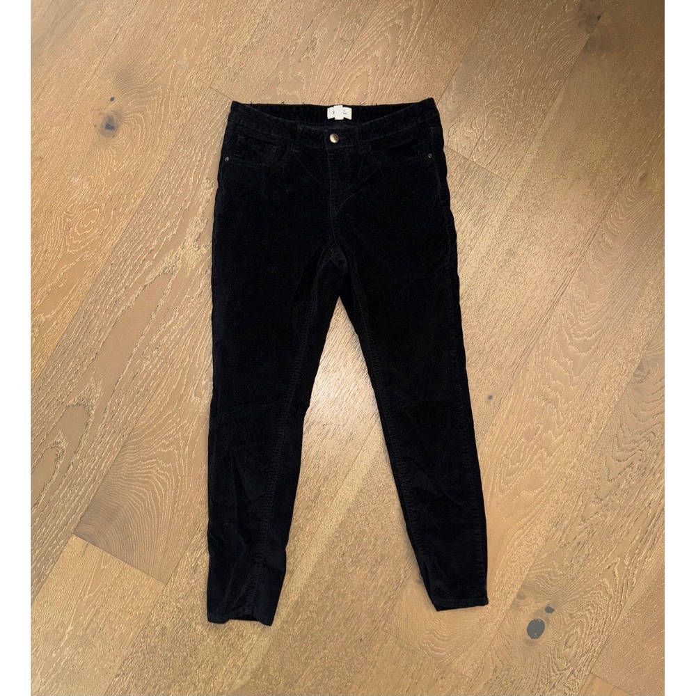 Per Se Womens Black Corduroy Skinny Pants Raw Hem Size 6 28 Fine Wale Trousers